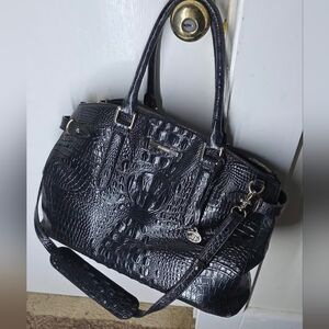 Brahmin Black Croc Melbourne Leather XL Duxbury Sachel 16×12.